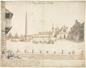 Dix-huit vues de Rome: La Piazza del Popolo recto - Lievin Cruyl