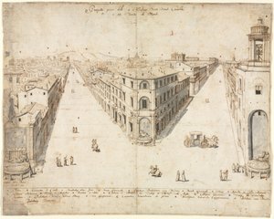 Dix-huit vues de Rome : Les Quattro Fontane vers Monte Cavallo - Lievin Cruyl