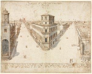 Dix-huit vues de Rome : Les Quattro Fontane vers Santa Maria Maggiore, 1665 - Lievin Cruyl
