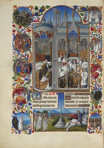 Très Riches Heures du duc de Berry Folio 86, verso - Les funérailles de Raymond Diocrès - Limbourg Brothers