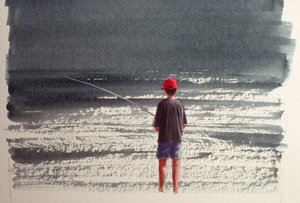 Henry pêchant, Alpes, 1990 - Lincoln Seligman