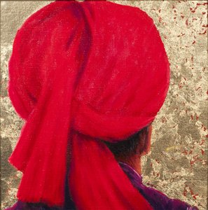 Turban rouge sur feuille d