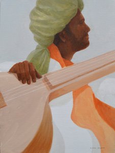 Joueur de sitar, turban vert