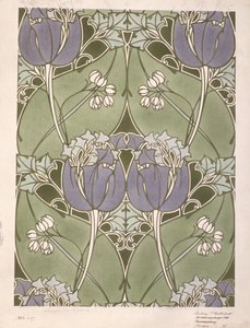 Dessin pour un textile tissé floral, vers 1905 (aquarelle sur papier) - Lindsay P. Butterfield