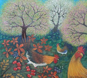Poules de Pâques, 2024 (acrylique sur papier) - Lisa Graa Jensen