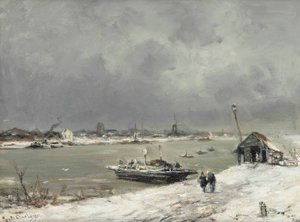 Une traversée en ferry près de Wijk bij Duurstede en hiver - Lodewijk Frederik Hendrik Apol