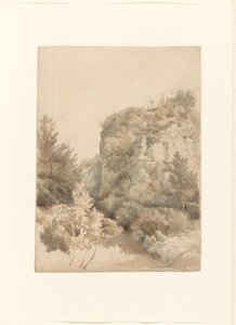 Vallée couverte de végétation avec un rocher élevé et un ruisseau - Lodewijk Johannes Kleijn