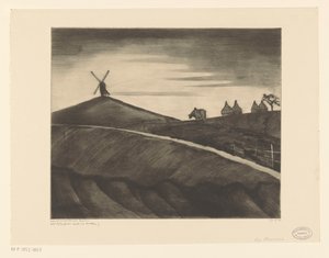 Paysage vallonné avec bœuf labourant près d