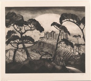 Château sur une colline - Lodewijk Schelfhout (signed by artist)