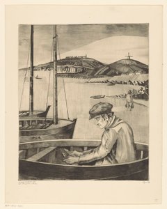 Pêcheur dans un bateau amarré (Le Pêcheur) - Lodewijk Schelfhout (signed by artist)