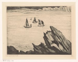 Voiliers près de la côte bretonne (Un soir en Bretagne) - Lodewijk Schelfhout (signed by artist)