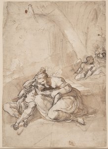 Armida envoûtant Rinaldo dans le jardin enchanté? (Scène de Gerusalemme Liberata de Torquato Tasso)
