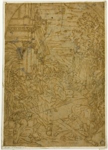 Saint Benoît déplaçant la pierre qu