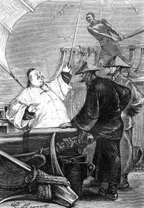 Dessin de Léon Benett, du livre de Jules Verne "Les Tribulations d