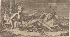 Diane se reposant - Léon Davent after Francesco Primaticcio