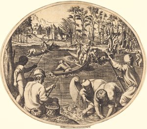Scène de pêche - Léon Davent after Francesco Primaticcio