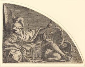 Mars assis sur des trophées - Léon Davent after Francesco Primaticcio