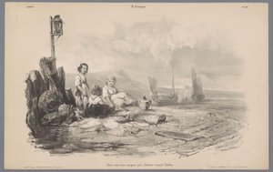 Trois enfants jouant dans une baie (série: La Campagne. Études variées aux deux crayons) - Léon Jean Baptiste Sabatier