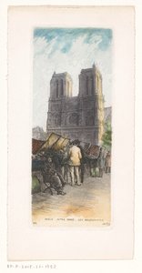Vue de Notre-Dame à Paris avec des bouquinistes au premier plan - Léopold Robin