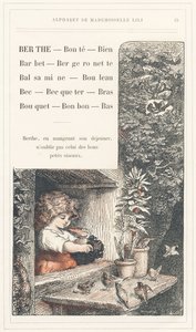 Berthe, Bonté, Puits, Barbet, Bergeronnette, Balsamine, Bouleau, Bec, Becqueter, Bras, Bouquet, Bonbon, Bas, page 15 - Alphabet par Mademoiselle Lili, par L. Froelich et par un père (Hetzel lui-même). Bibliothèque & Magasin d