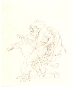Esquisse du combat de Skjold avec un ours - Lorenz Frølich