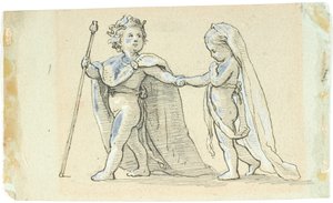 Vignette avec des enfants jouant, comme roi et reine