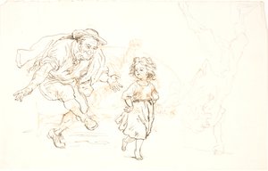 Vieil homme et petite fille dansant - Lorenz Frølich
