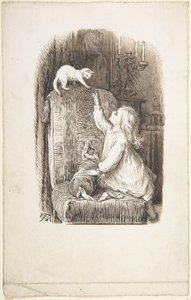 Un enfant grimpe sur une chaise pour attraper un chaton - Lorenz Frølich