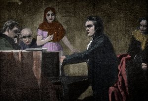 Ludwig van Beethoven joue la sonate au clair de lune - gravure d