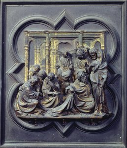 Le Christ parmi les docteurs, quatrième panneau des portes nord du baptistère de San Giovanni, 1403-24