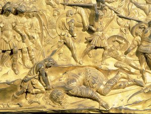 David et Goliath, détail du panneau original des portes Est du baptistère, 1425-52 (post restauration) - Lorenzo Ghiberti