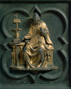 Porte Nord (appelée Porte de la Croix, nord), détail extérieur : Saint Grégoire le Grand. Sculpture en bronze réalisée par Lorenzo Ghiberti (1378-1455) - Lorenzo Ghiberti