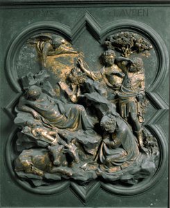 Détail extérieur : la Nativité, sculpture en bronze de Lorenzo Ghiberti - Lorenzo Ghiberti