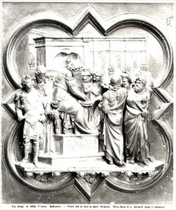 Ponce Pilate se lavant les mains, relief des portes du baptistère, vers 1403 (bronze doré)
