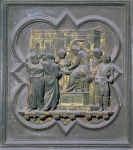 Ponce Pilate se lavant les mains devant le Christ, seizième panneau des portes nord du baptistère de San Giovanni, 1403-24