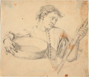 Garçon, mi-longueur, avec un plat et une canne - Lorenzo Lippi
