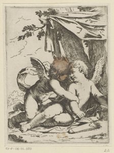 Deux putti sous une tente - Lorenzo Loli