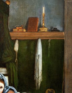 Étagère avec candélabre et livres (détail)