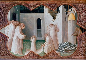 Retable du couronnement de la Vierge : « Saint Benoît de Nursie ressuscitant un moine » - Lorenzo Monaco