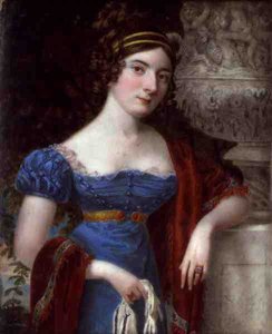 Dame en robe bleue bordée de dentelle - Lorenzo Thewenti