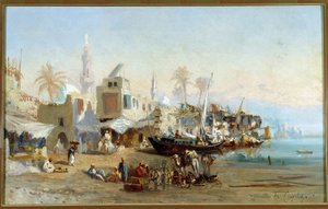 Pêcheurs et mosquées du port de Boulack en Égypte - Louis Amable Crapelet