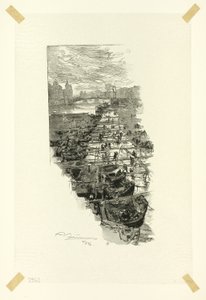 Apple Market, vu du Pont Louis-Philippe, planche sept du Long de la Seine et des Boulevards - Louis Auguste Lepère