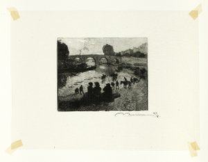 The Horse Pond at the Pont Marie, plate ten from Le Long de la Seine et des Boulevards - Louis Auguste Lepère