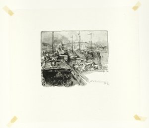Villette Dock, plate five from Le Long de la Seine et des Boulevards - Louis Auguste Lepère