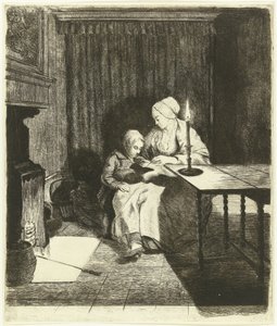 Une mère enseigne à son fils