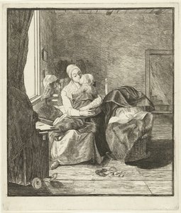 Mère avec enfant endormi à la fenêtre - Louis Bernard Coclers