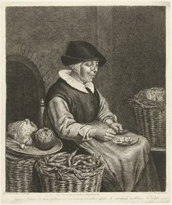 Vieille femme écosse des haricots