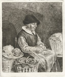 Vieille femme écosse des haricots