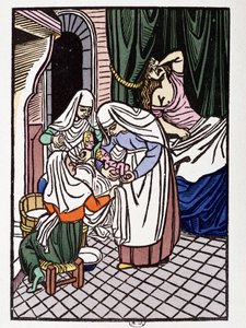 Femme accouchant - dans « Les amours de Frêne et Galeran racontés d