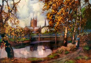 Cathédrale de Hereford, depuis la promenade fluviale, Herefordshire, 1924-1926 - Louis Burleigh Bruhl